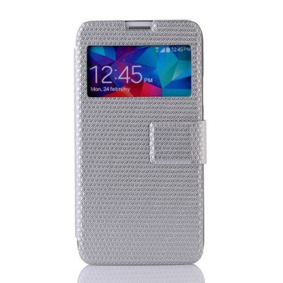 Samsung Galaxy S5 (S5 Neo) pintas atverčiamas sidabrinis s view tipo dėklas / Priedai.lt