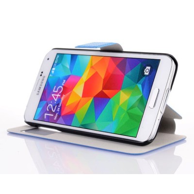 Samsung Galaxy S5 (S5 Neo) pintas atverčiamas mėlynas s view tipo dėklas / Priedai.lt