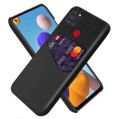 „KSQ“ Shell Samsung Galaxy A21s (A217F) juodas odinis dėklas - nugarėlė su kišenėle kortelėms | Priedai.lt