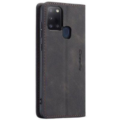Samsung Galaxy A21s (A217) CaseMe Retro solidus atverčiamas juodas odinis dėklas - knygutė | Priedai.lt