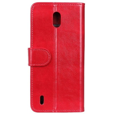 Nokia 1.3 atverčiamas raudonas odinis dėklas, knygutė - piniginė | Priedai.lt