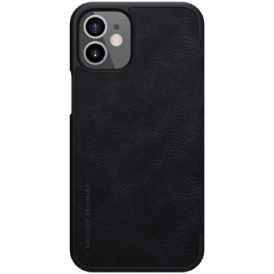 Prabangus „Nillkin“ Qin serijos juodas odinis atverčiamas Apple iPhone 12 (12 Pro) dėklas | Priedai.lt