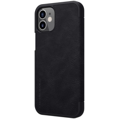 Prabangus „Nillkin“ Qin serijos juodas odinis atverčiamas Apple iPhone 12 (12 Pro) dėklas | Priedai.lt