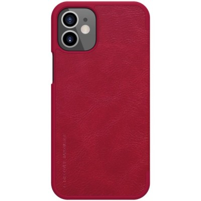 Prabangus „Nillkin“ Qin serijos raudonas odinis atverčiamas Apple iPhone 12 (12 Pro) dėklas | Priedai.lt