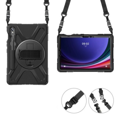 Samsung Galaxy Tab S7 11" / S8 11" / S9 11" / S9 FE 5G / S10 FE / S10 Lite tugevdatud kaitseümbris - must - tagakülg | Priedai.l