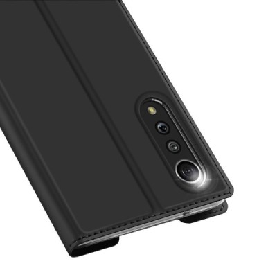 „Dux Ducis“ Skin serijos LG Velvet (LM-G900EM) juodas odinis atverčiamas dėklas | Priedai.lt