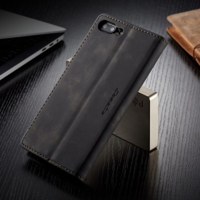 Apple iPhone 7 Plus (iPhone 8 Plus) CaseMe Retro solidus atverčiamas juodas odinis dėklas - knygutė | Priedai.lt