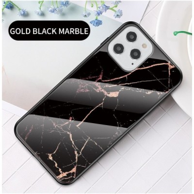 Apple iPhone 12 (12 Pro) „Marble“ kieto silikono TPU juodas / auksinis dėklas - nugarėlė | Priedai.lt