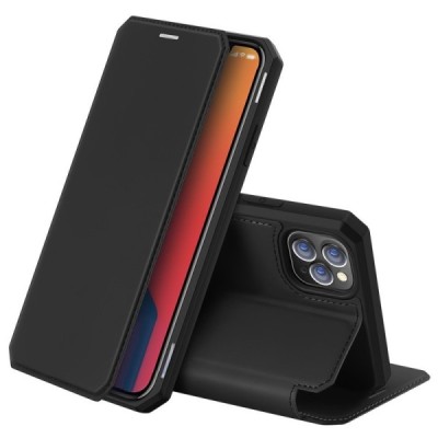 Dux Ducis Skin X serijos Apple iPhone 12 (12 Pro) juodas odinis atverčiamas dėklas | Priedai.lt
