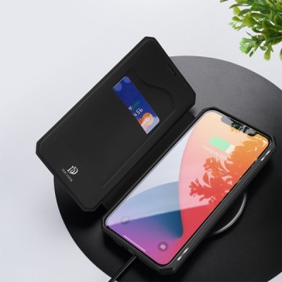 Dux Ducis Skin X serijos Apple iPhone 12 (12 Pro) juodas odinis atverčiamas dėklas | Priedai.lt