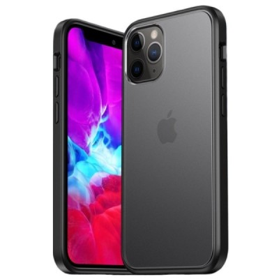 Apple iPhone 12 (12 Pro) „IPAKY“ Specter silikoninis skaidrus permatomas dėklas su juodu rėmeliu | Priedai.lt