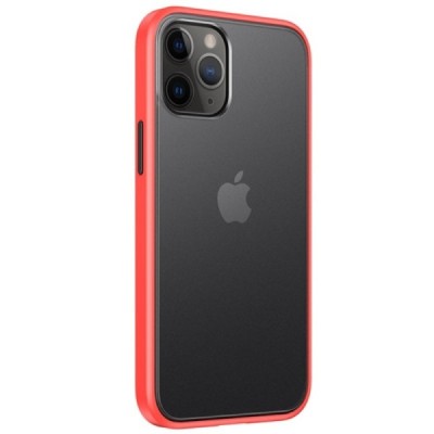 Apple iPhone 12 (12 Pro) „IPAKY“ Specter silikoninis skaidrus permatomas dėklas su raudonu rėmeliu | Priedai.lt