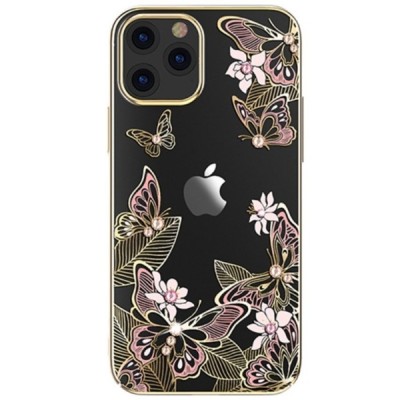 Apple iPhone 12 (12 Pro) Kingxbar Crystal  Butterflies Swarovski plastikinis skaidrus permatomas auksinis dėklas su kristalais |