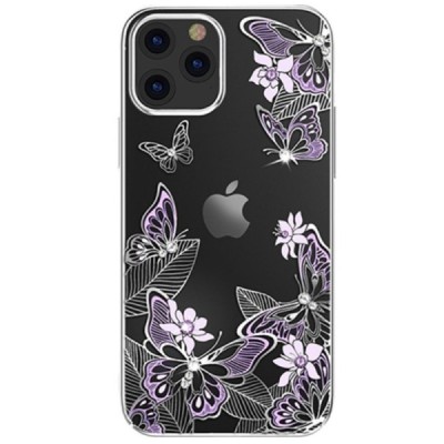 Apple iPhone 12 (12 Pro) Kingxbar Crystal  Butterflies Swarovski plastikinis skaidrus permatomas sidabrinis dėklas su kristalais