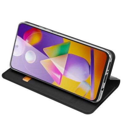 Dux Ducis Skin serijos Samsung Galaxy M31s (M317F) juodas odinis atverčiamas dėklas | Priedai.lt