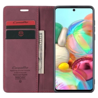 Samsung Galaxy A71 (A715) CaseMe Retro solidus atverčiamas bordo odinis dėklas - knygutė | Priedai.lt