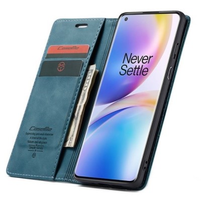 OnePlus 8 Pro CaseMe Retro solidus atverčiamas žalias odinis dėklas - knygutė | Priedai.lt