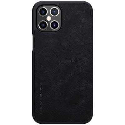Prabangus „Nillkin“ Qin serijos juodas odinis atverčiamas Apple iPhone 12 Pro Max dėklas | Priedai.lt