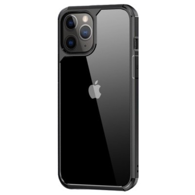 Apple iPhone 12 (12 Pro) „IPAKY“ Combo silikoninis skaidrus permatomas dėklas su juodu rėmeliu | Priedai.lt