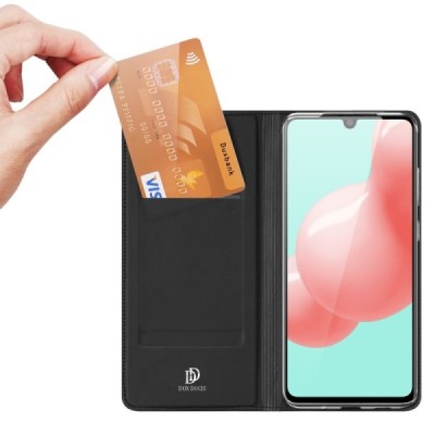 Dux Ducis Skin serijos Samsung Galaxy A41 (A415F) juodas odinis atverčiamas dėklas | Priedai.lt