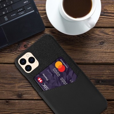 „KSQ“ Shell Apple iPhone 12 (12 Pro) juodas odinis dėklas - nugarėlė su kišenėle kortelėms | Priedai.lt