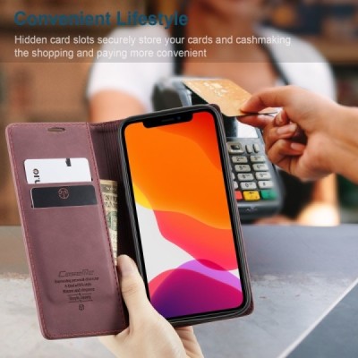 Apple iPhone 12 (12 Pro) CaseMe Retro solidus atverčiamas bordo odinis dėklas - knygutė | Priedai.lt