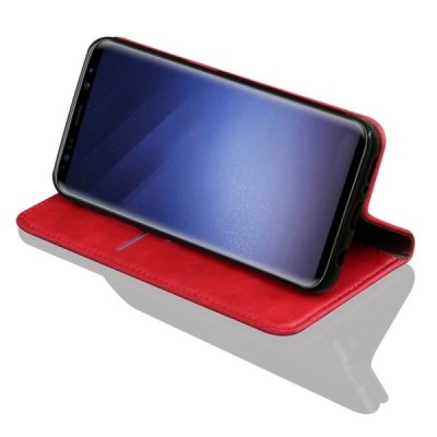 Deluxe atverčiamas raudonas odinis Samsung Galaxy S9+ (G965) dėklas - knygutė | Priedai.lt