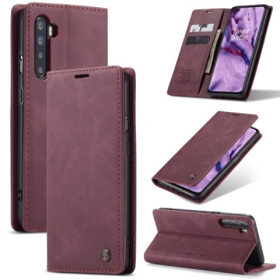 OnePlus Nord CaseMe Retro solidus atverčiamas bordo odinis dėklas - knygutė | Priedai.lt