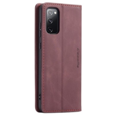 Samsung Galaxy S20 FE (Fan Edition) CaseMe Retro solidus atverčiamas bordo odinis dėklas - knygutė | Priedai.lt