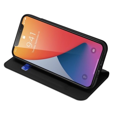 „Dux Ducis“ Skin serijos Apple iPhone 12 Mini juodas odinis atverčiamas dėklas | Priedai.lt