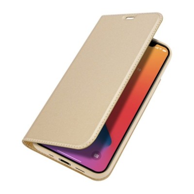 „Dux Ducis“ Skin serijos Apple iPhone 12 Mini auksinis odinis atverčiamas dėklas | Priedai.lt
