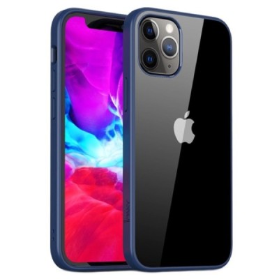 Apple iPhone 12 Mini „IPAKY“ Royal silikoninis skaidrus permatomas dėklas su mėlynu rėmeliu | Priedai.lt