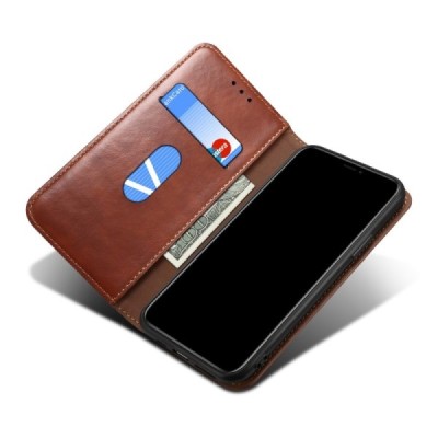 Deluxe atverčiamas tamsiai rudas odinis Apple iPhone 12 Pro Max dėklas - knygutė | Priedai.lt