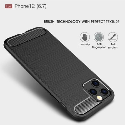 Apple iPhone 12 Pro Max „Carbon“ kieto silikono TPU juodas dėklas - nugarėlė | Priedai.lt