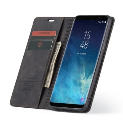 Samsung Galaxy S8+ (G955) CaseMe Retro solidus atverčiamas juodas odinis dėklas - knygutė | Priedai.lt