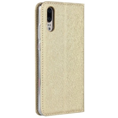 „Silk“ Skin serijos Huawei P20 auksinis odinis atverčiamas dėklas | Priedai.lt