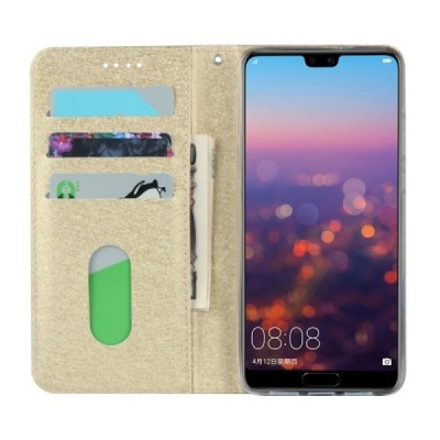 „Silk“ Skin serijos Huawei P20 auksinis odinis atverčiamas dėklas | Priedai.lt