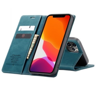 Apple iPhone 12 Pro Max CaseMe Retro solidus atverčiamas žalias odinis dėklas - knygutė | Priedai.lt