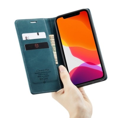 Apple iPhone 12 Pro Max CaseMe Retro solidus atverčiamas žalias odinis dėklas - knygutė | Priedai.lt