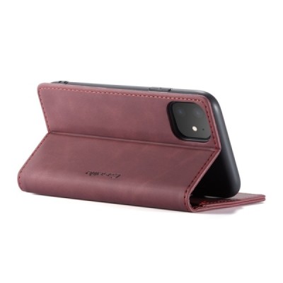 Apple iPhone 11 CaseMe Retro solidus atverčiamas bordo odinis dėklas - knygutė | Priedai.lt