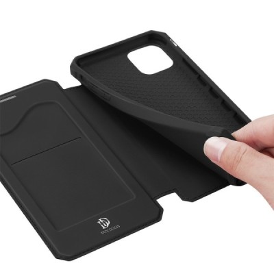 Dux Ducis Skin X serijos Apple iPhone 12 Pro Max juodas odinis atverčiamas dėklas | Priedai.lt