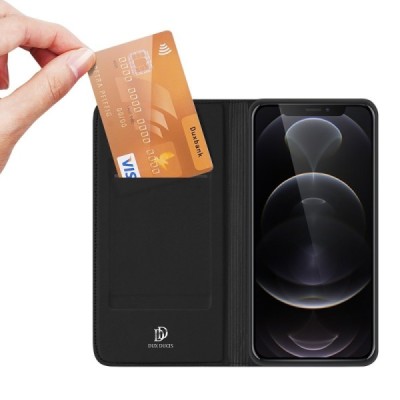 „Dux Ducis“ Skin serijos Apple iPhone 12 Pro Max juodas odinis atverčiamas dėklas | Priedai.lt