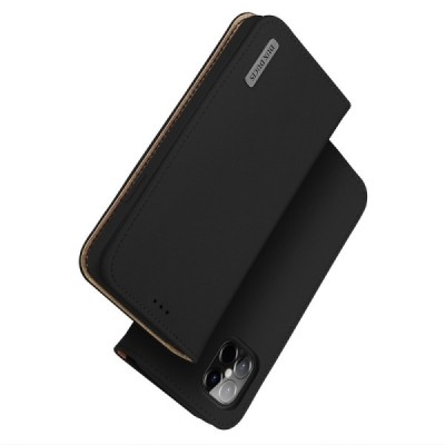 „Dux Ducis“ Wish serijos Apple iPhone 12 Pro Max juodas odinis atverčiamas dėklas | Priedai.lt