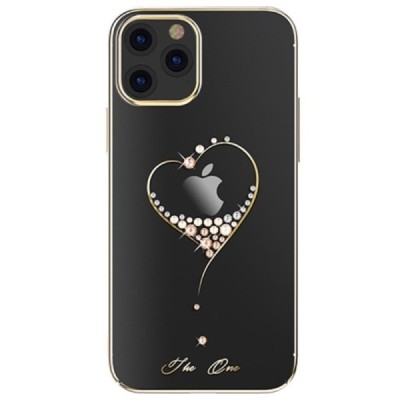 Apple iPhone 12 Pro Max Kingxbar Crystal  Love Swarovski plastikinis skaidrus permatomas auksinis dėklas su kristalais | Priedai