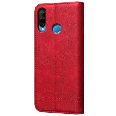 Deluxe atverčiamas raudonas odinis Huawei P30 Lite dėklas - knygutė | Priedai.lt