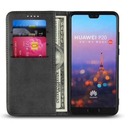 Huawei P20 „Split“ juodas odinis atverčiamas dėklas - knygutė | Priedai.lt