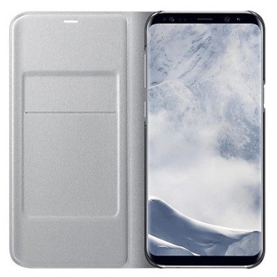 Samsung Galaxy S8+ (G955) originalus Led View Cover atverčiamas sidabrinis odinis dėklas - piniginė | Priedai.lt