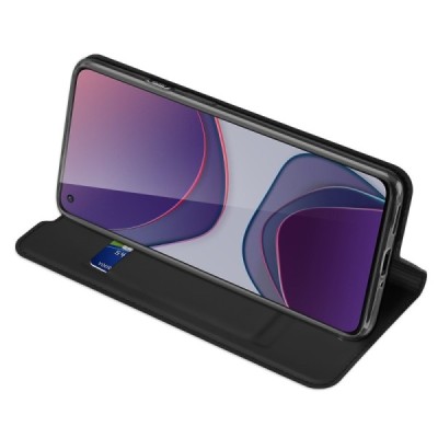 Dux Ducis Skin serijos OnePlus 8T juodas odinis atverčiamas dėklas | Priedai.lt