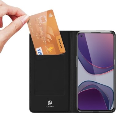 Dux Ducis Skin serijos OnePlus 8T juodas odinis atverčiamas dėklas | Priedai.lt