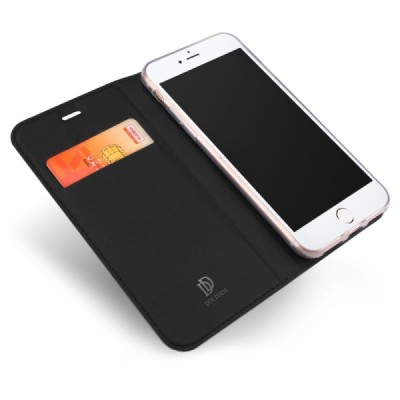 „Dux Ducis“ Skin serijos Apple iPhone SE 2020 (iPhone 7, 8) juodas odinis atverčiamas dėklas | Priedai.lt